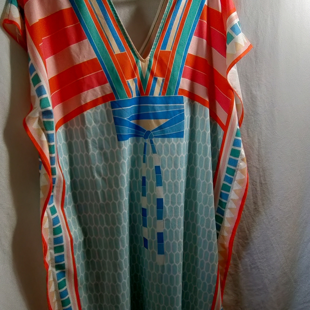 Caftans Colorful Red and Blue Graphic Print OS Pre-owned EUC - Picture 5 of 9